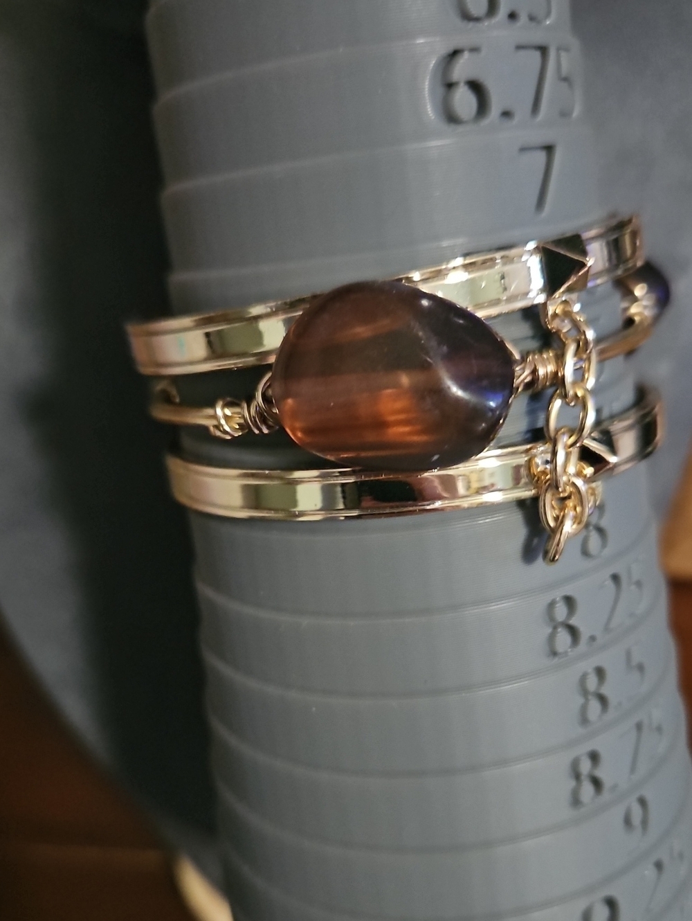 Gold-Tone Brown Stone Bangle Bracelet Stack